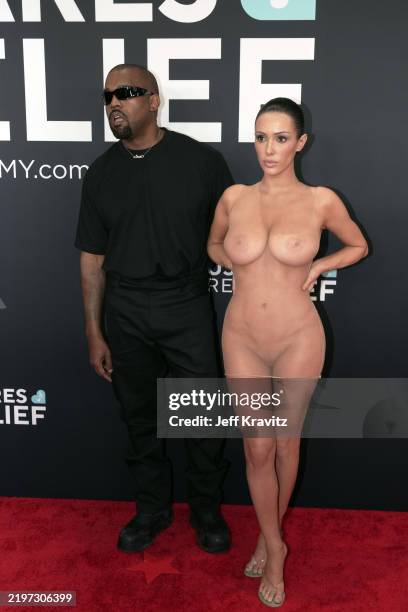 Kanye West and Bianca Censori attend the 67th GRAMMY Awards at Crypto.com Arena on February 02, 2025 in Los Angeles, California.
