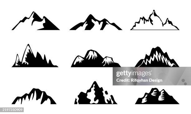 mountains logo symbol and icons set - rock wall climbing stock illustrations