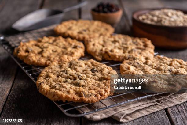 oatmeal raisin cookies - raisin cookie stock pictures, royalty-free photos & images