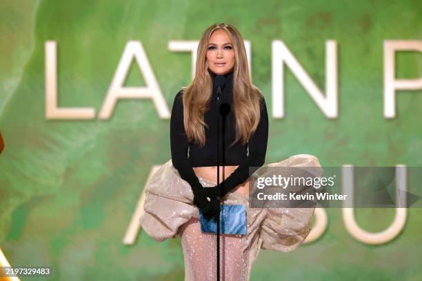 Jennifer Lopez speaks onstage during the 67th Annual GRAMMY Awards at Crypto.com Arena on February 02, 2025 in Los Angeles, California.