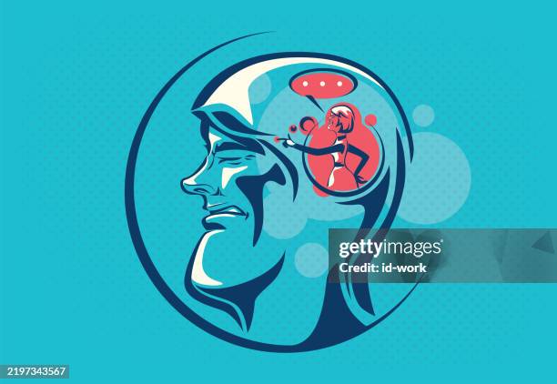man thinking that woman blaming him - couple thinking stock illustrations