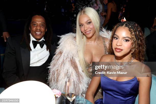 Jay-Z, Beyoncé, and Blue Ivy Carter attend the 67th Annual GRAMMY Awards at Crypto.com Arena on February 02, 2025 in Los Angeles, California.