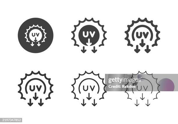 symbole für uv-strahlung - multi series - uv schutz stock-grafiken, -clipart, -cartoons und -symbole