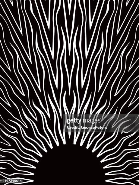 ilustraciones, imágenes clip art, dibujos animados e iconos de stock de sol vectorial con rayos de sol de llama - erupción solar