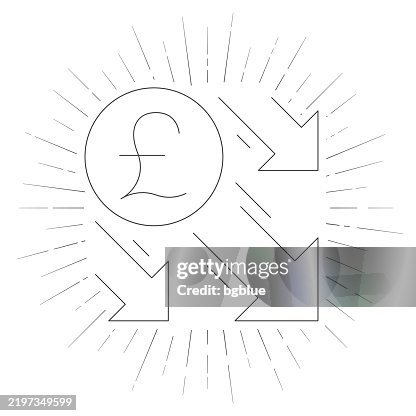 Pound decrease. Line icon with sunbursts on white background Pound decrease. Line icon with sunbursts on white background