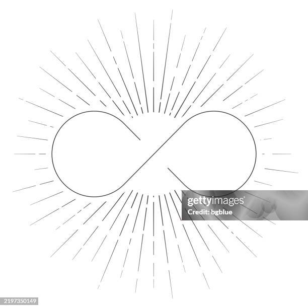 infinity. line icon with sunbursts on white background - infinity symbol editable stock illustrations