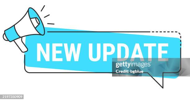 new update - speech bubble and megaphone on white background - software update stock illustrations