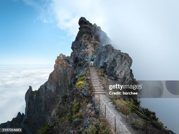 pico do arieiro, madeira - stairway to heaven stock pictures, royalty-free photos & images