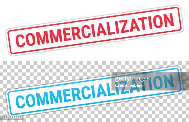 Commercialization Red And Blue Labels On Blank Background High-Res ...