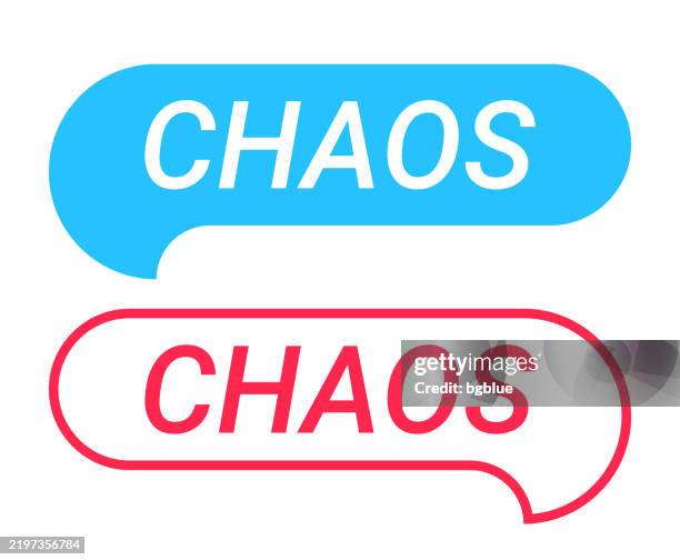 chaos - blue and red speech bubble on white background - text message notification stock illustrations