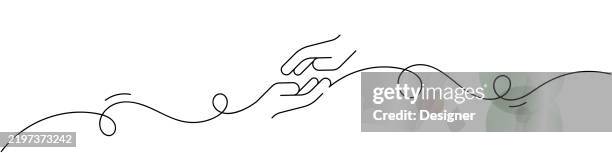 stockillustraties, clipart, cartoons en iconen met one continuous line drawing of a helping hand icon. single line vector illustration - samenhang