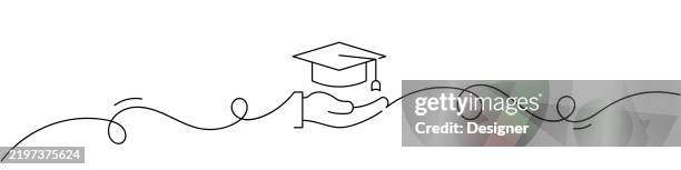 one continuous line drawing of graduation icon. single line vector illustration - continuous-learning-icon stock illustrations