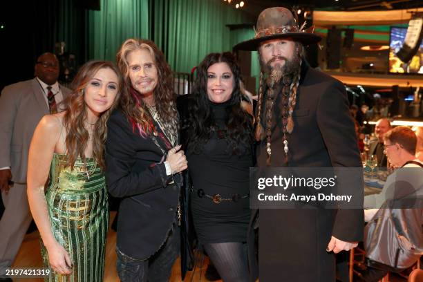 Aimee Preston, Steven Tyler, Mia Tyler and Dewey Bragg attend the 6th Jam For Janie Grammy Awards Viewing Party Presented By Live Nation at the...
