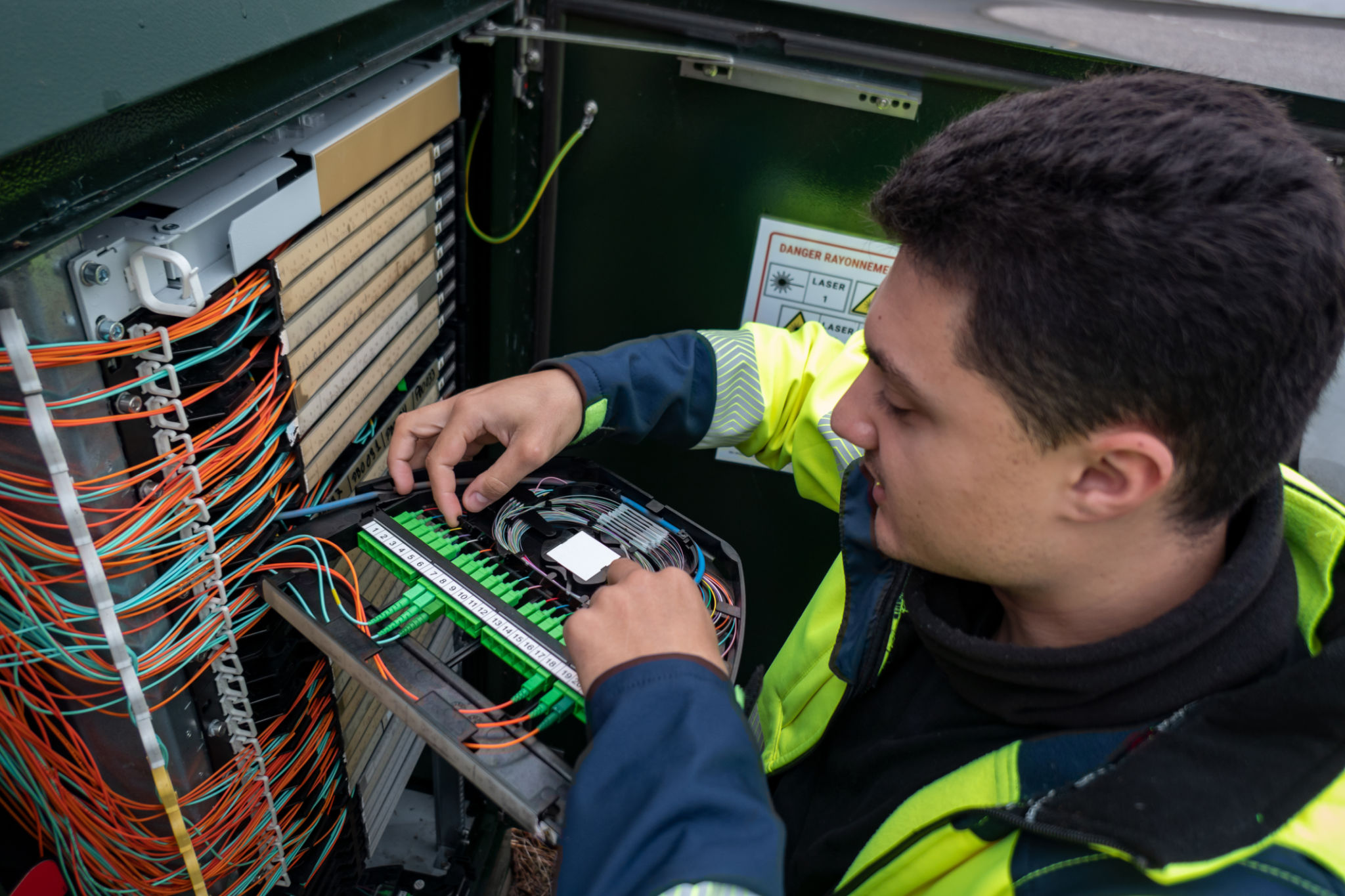 technician installing cables