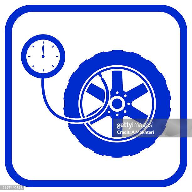 vector icon of a tire with inflation tool. - motorcycle engine stock illustrations