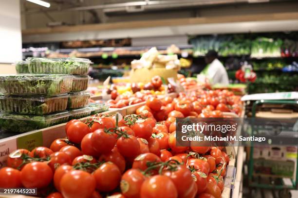 Tomatoes from Canada are displayed for sale at a Whole Foods store on February 03, 2025 in New York City. U.S. President Donald Trump signed an...