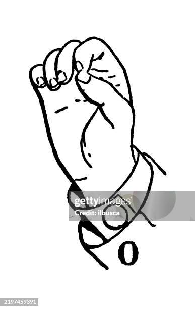 sign language alphabet: letter o - alphabet o stock illustrations