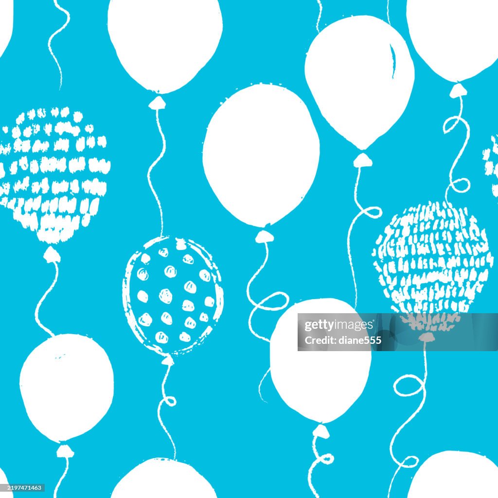 Balloon Pattern Texture Hand Drawn Textured White Balloons On Blue Seamless Pattern High-Res ...