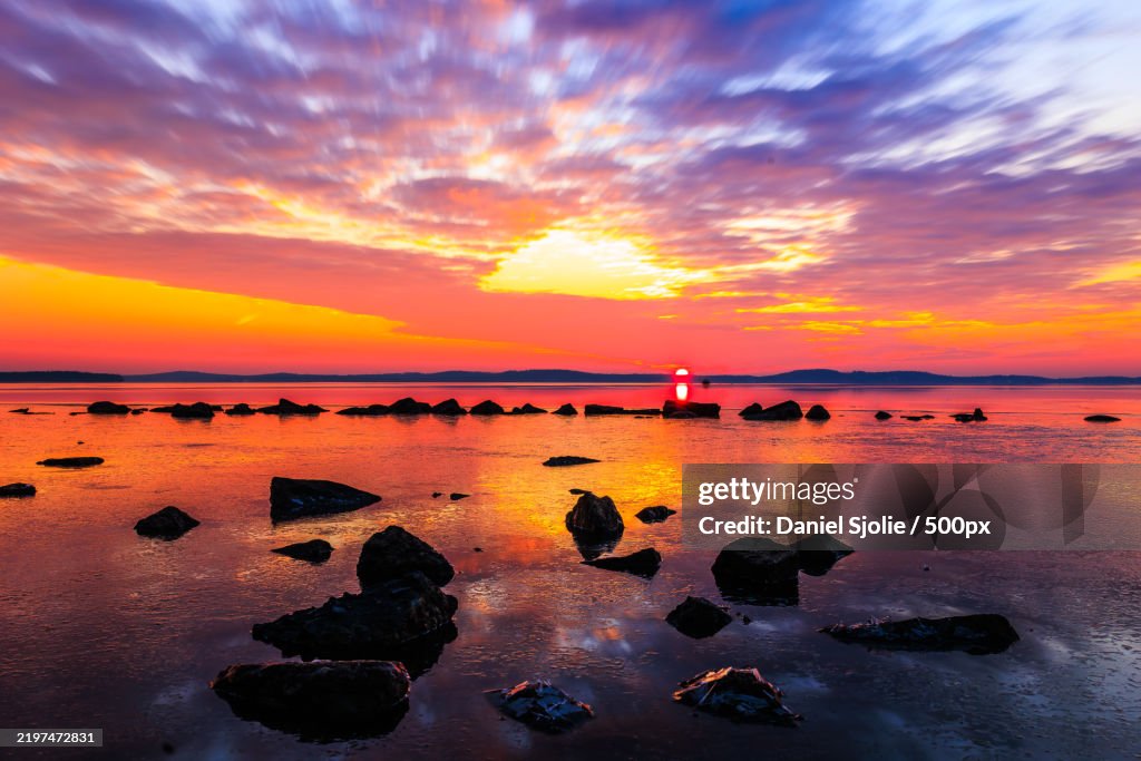Scenic view of sea against orange sky,Havre De Grace,Maryland,United States,USA