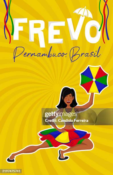 frevo female dancer poster - unesco intangible cultural heritage list stock illustrations