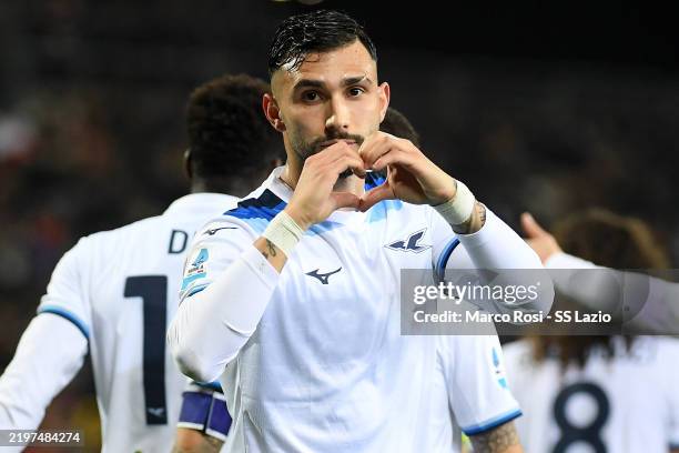 Valentin Castellanos of SS Lazio celebrates a second goal during the Serie match between Cagliari and Lazio at Sardegna Arena on February 03, 2025 in...