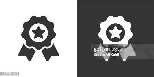 stockillustraties, clipart, cartoons en iconen met certified glyph solid icon. black and white icon series. perfect pixel isolated on white and black background - medaille