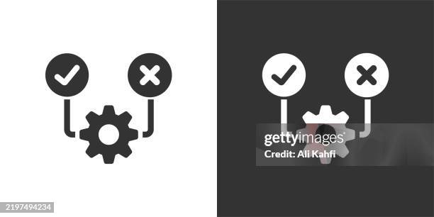 process decision glyph solid icon. black and white icon series. perfect pixel isolated on white and black background - operational efficiency stock illustrations
