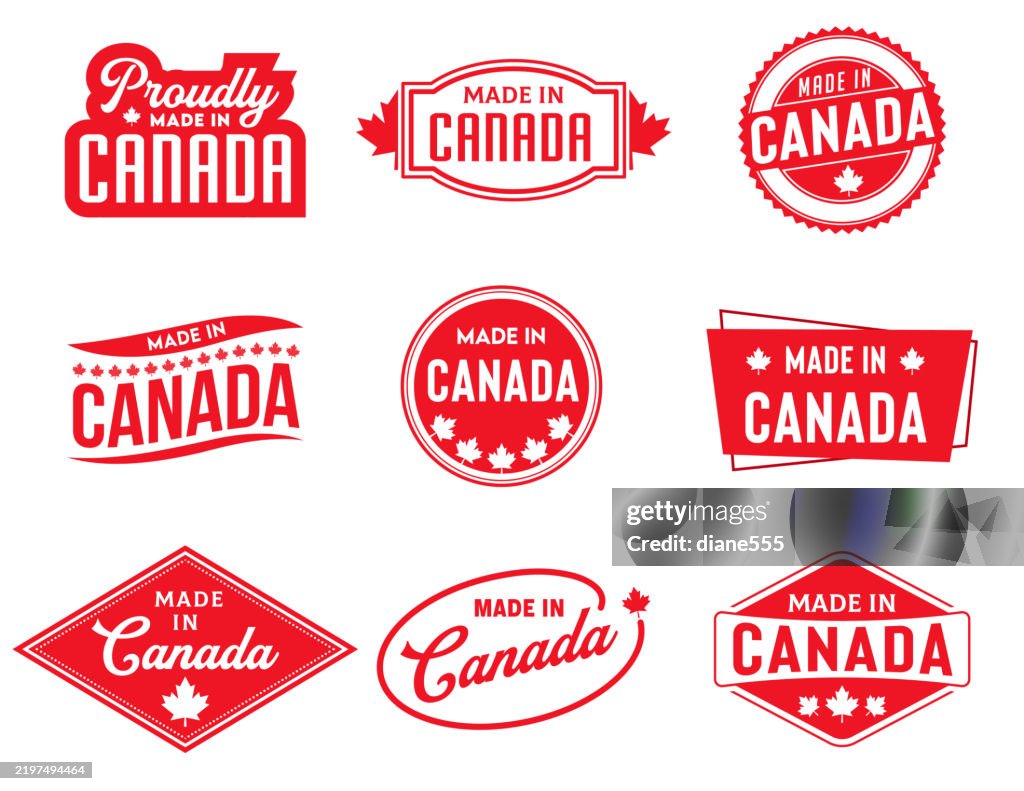 Made In Canada Label Badges On A Transparent Base
