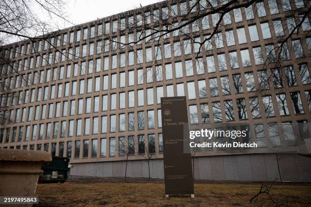 The Theodore Roosevelt Federal Building headquarters of the U.S. Office of Personnel Management is seen on February 03, 2025 in Washington, DC. Elon...