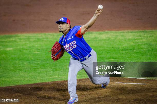 Luis Leroy Cruz during the game between Puerto Rico and Venezuela as part of the Serie Del Caribe 2025 at Estadio El Nido De Los Aguila on February...