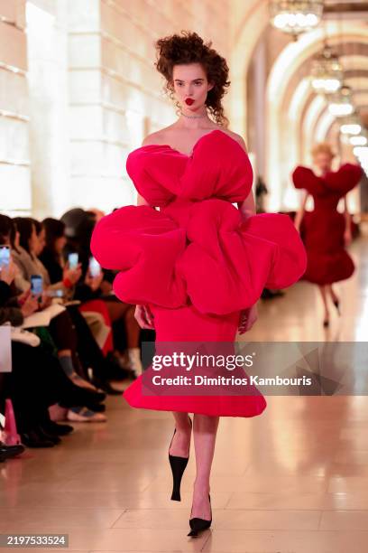 Model walks the runway during the Marc Jacobs 2025 Runway Show at New York Public Library on February 03, 2025 in New York City.