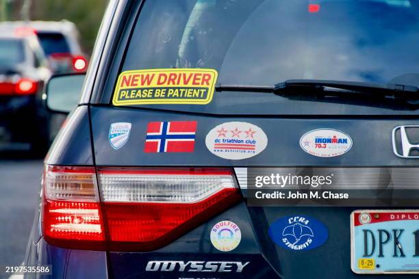 "new driver" sticker, bethesda, maryland (usa) - ambassador car stock pictures, royalty-free photos & images