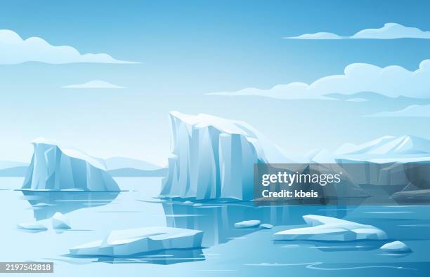 bildbanksillustrationer, clip art samt tecknat material och ikoner med arctic icebergs floating in the ocean - is