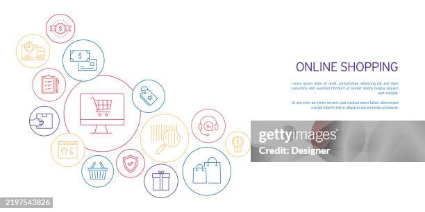 online shopping related vector illustration. internet, product, e-commerce, purchase, customer, delivery - loyalty program stock illustrations