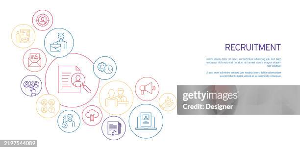 rekrutierungsbezogene vektorillustration. geschäft, mitarbeiter, karriere, job, kandidat - auszubildender stock-grafiken, -clipart, -cartoons und -symbole