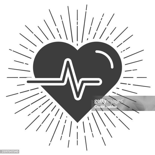 heartbeat - heart pulse. icon with sunbursts on white background - defibrillator stock illustrations