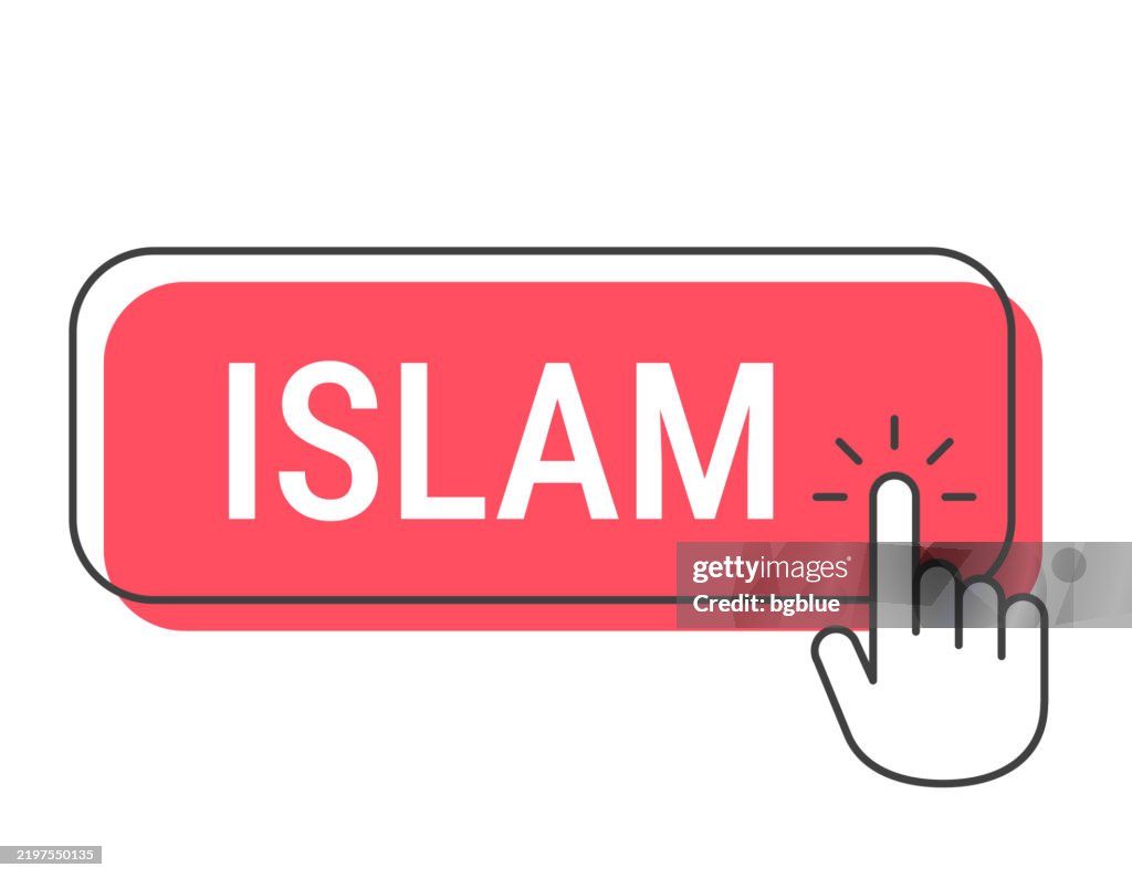 Button Islami Islam Click Button With Hand Cursor On White Background High-Res Vector ...
