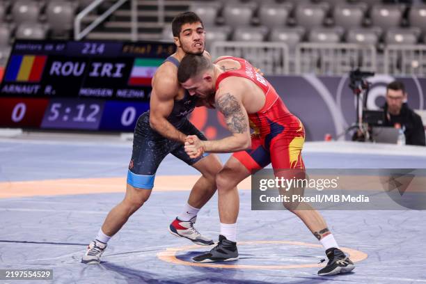 Razvan Arnaut of Romania competes against Ahmadreza Mohsen Nezhad of Iran during UWW Grand Prix Ranking Series Zagreb Open 2025 Men's Greco-Roman...