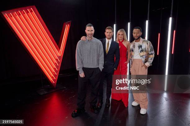 The Blind Auditions Part 2" Episode 2702 -- Pictured: Adam Levine, Michael Bublé, Kelsea Ballerini, John Legend --