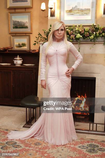 Donatella Versace attends a dinner in celebration of Slow Food at King Charles III's Gloucestershire estate, Highgrove Gardens on February 7, 2025...
