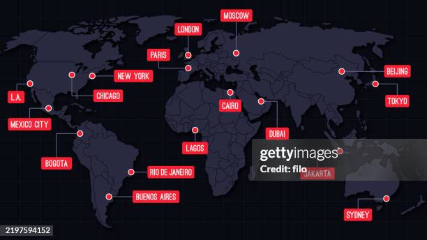 World Map Major Cities World Map Major Cities With Country Outlines And Location Labels 
