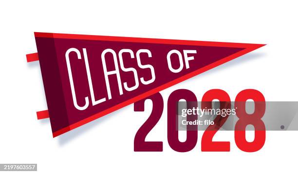 ilustraciones, imágenes clip art, dibujos animados e iconos de stock de clase de 2028 diseño de banderín de espíritu escolar - banderines