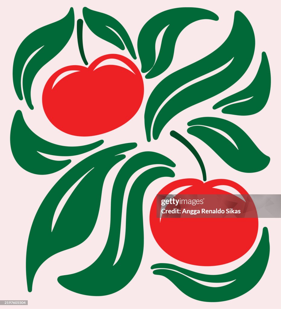 Cherry fruits groovy style art illustration graphics for poster, t shirt, cards and various print products