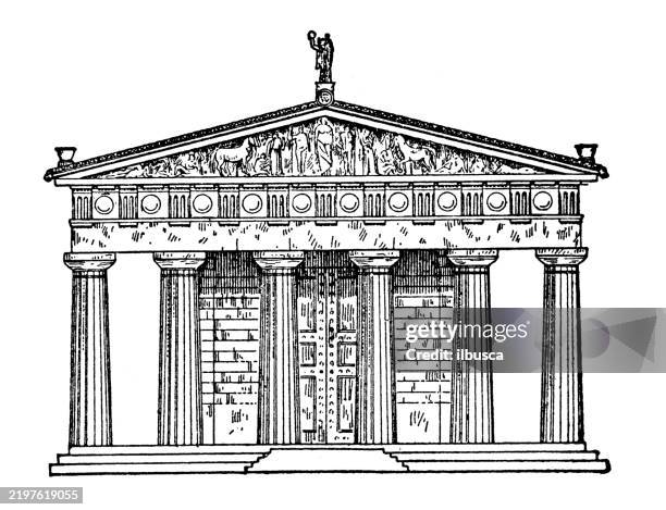 hexastyle, temple of zeus, olympia - greek temple illustration stock illustrations