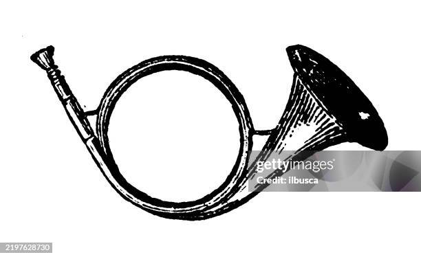 stockillustraties, clipart, cartoons en iconen met horns: horn of english master of foxhounds - blaasinstrument