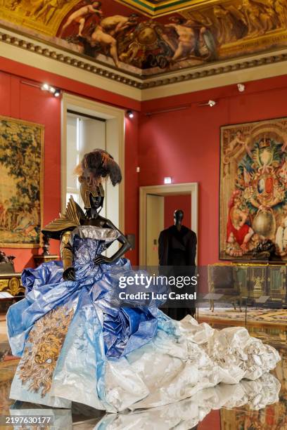 Dress by John Galliano Collection Haute Couture Automne/Hiver 2006-2007 is displayed during the exhibition LOUVRE COUTURE at the Louvre Museum on...