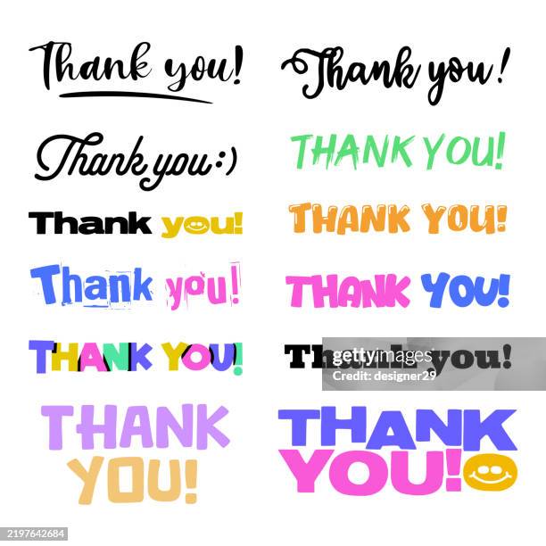 thank you hand lettering vector set - script logo font stock illustrations