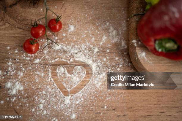 creative heart shape made with flour - baking bread stock pictures, royalty-free photos & images