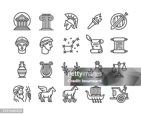 Ancient Greece Line Icons. Pixel perfect. Editable stroke. Ancient Greece Line Icons. Pixel perfect. Editable stroke.