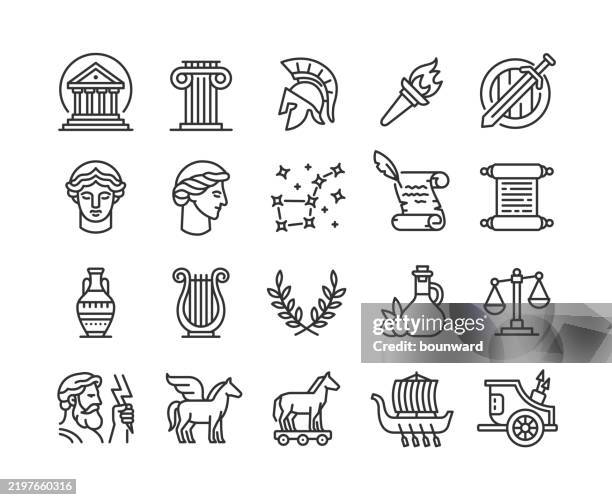 ancient greece line icons. pixel perfect. editable stroke. - ancient greek sculptures stock illustrations